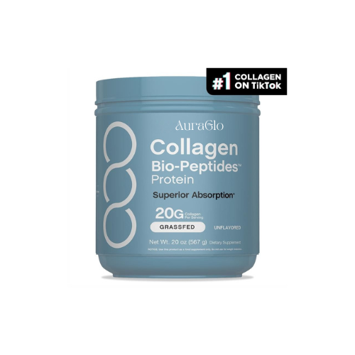 Aura Glo Collagen Bio-Peptides Powder 20oz - Grassfed Protein Supplement - Advanced with 18 Essential Amino Acids