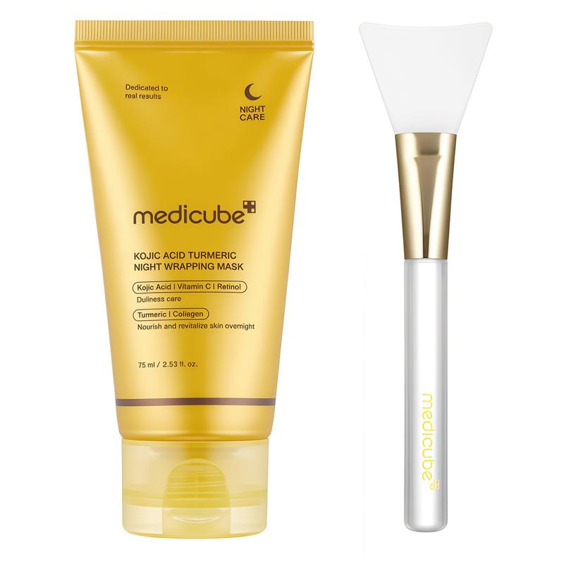 Medicube Korean Collagen Mask Kojic Acid Turmeric Night Wrapping Mask Overnight Wrapping Mask, Morning Shed, Turmeric, Niacinamide, Vitamin C Skincare Skin Repair Comfort Pink Natural Moisture Soothing Glass Skin Hydrating Poreless Brightening Gel