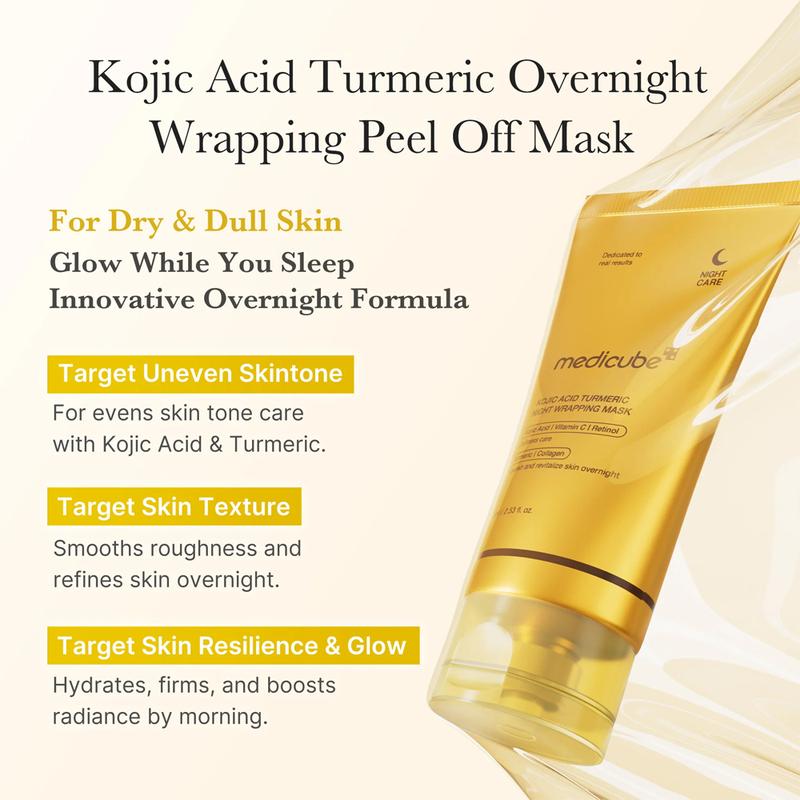 Medicube Korean Collagen Mask Kojic Acid Turmeric Night Wrapping Mask Overnight Wrapping Mask, Morning Shed, Turmeric, Niacinamide, Vitamin C Skincare Skin Repair Comfort Pink Natural Moisture Soothing Glass Skin Hydrating Poreless Brightening Gel