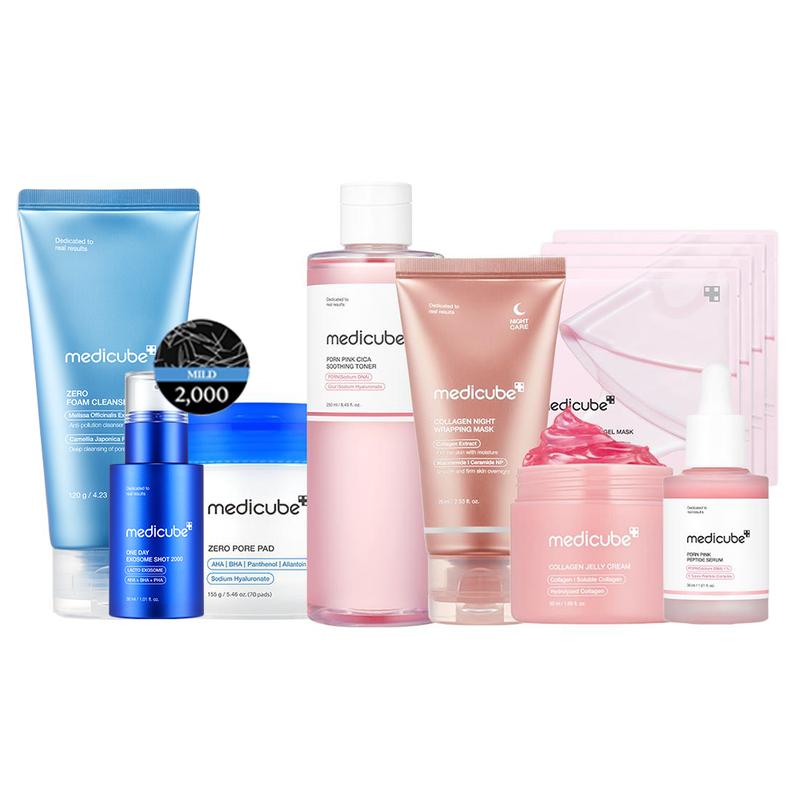 Medicube:  Affordable Glass Glow Skincare Set / Includes 8 TOP-SELLING products for Gentle Skin Renewal